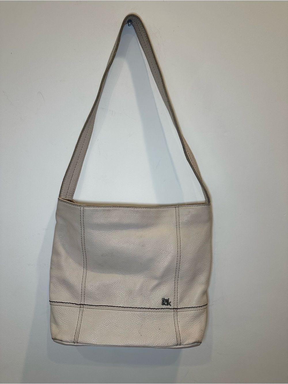 The Sak Beige Leather Shoulder Bag Hobo Purse Y2K